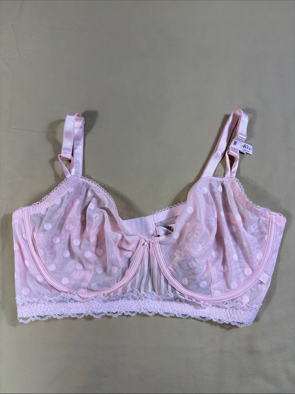 Victoria's Secret NWT Sheer Heritage Unlined Demi Bra Pale‎ Pink Glow 40DD